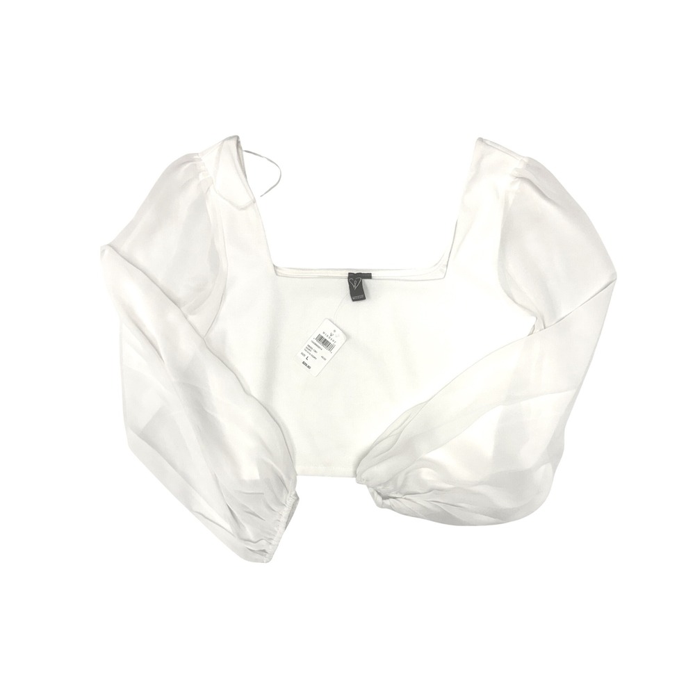 Windsor Ivory Sheer Puff Sleeve Square Neck Crop Top TA141A Large NWT